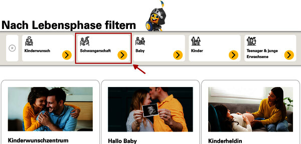 Screenshot bkkfamilyplus.de_Leistungsangebot_nach Lebensphase filtern
